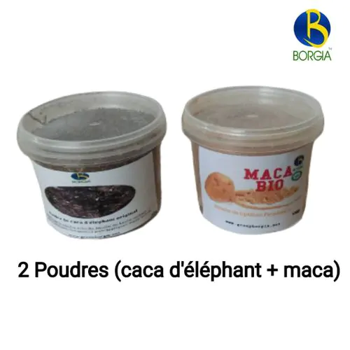 2 poudres (caca d’éléphant + maca)