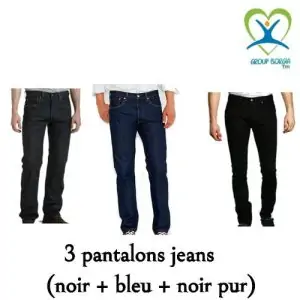 3 Pantalons Jeans Homme (Bleu + Noir Pur + Noir)