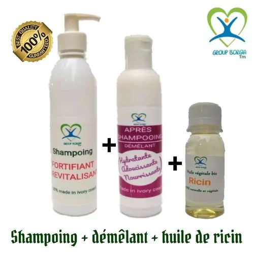 Huile De Ricin Bio + Shampoing + Démêlant