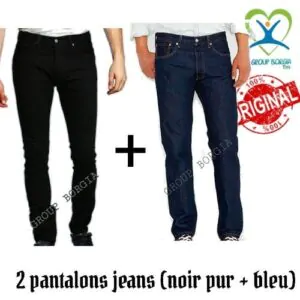 2 pantalons jeans homme (bleu + noir pur)