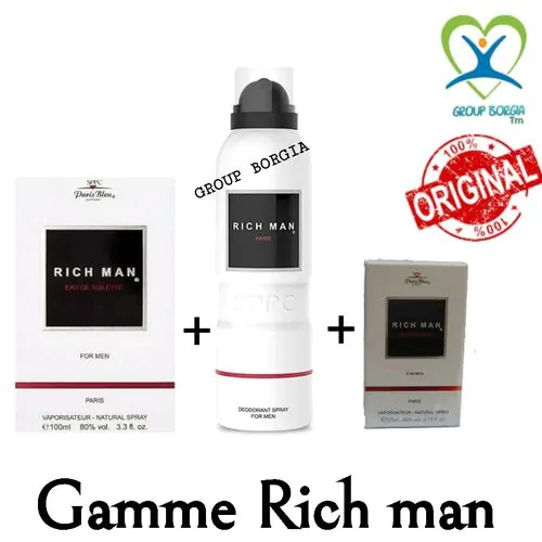 Gamme Parfum Rich Man (E100ml + E22ml+ Déodorant)