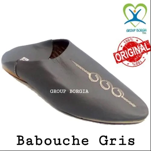 Sandale Babouche Simili Cuir Gris