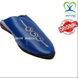 Sandale Babouche Simili Cuir Bleu